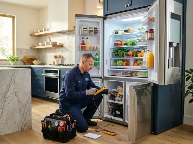 Appliance Repair Hero refrigerator technician testing a fridge on a Alvarado, TX service call